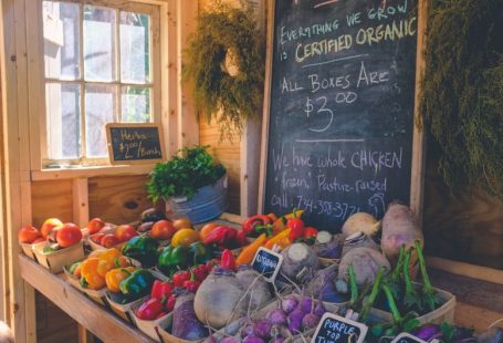 Local Food - variety of vegetables display with Certified Organic signage
