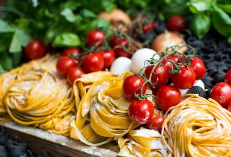 Italian Food - yellow pasta and cherry tomatoes